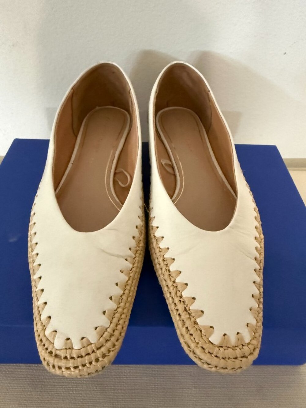 Zara white rattan flats